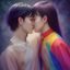 LGBTQ文化爱好者的头像，年轻人，彩虹配色背景